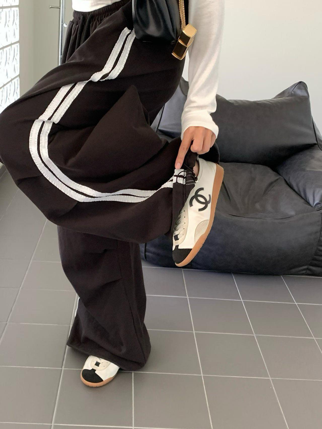 蕾絲條紋工作褲